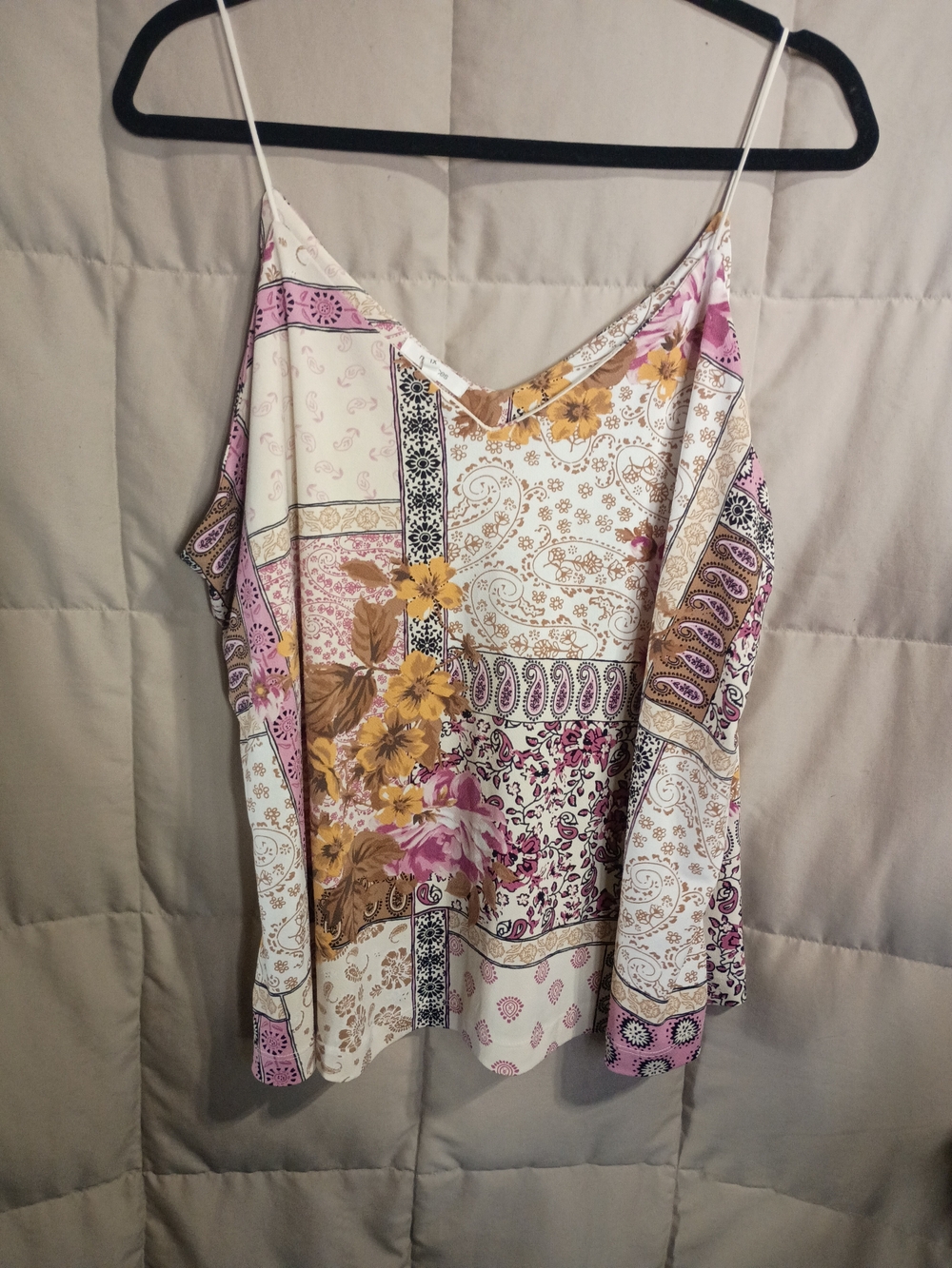 Maurices Floral Patchwork V-Neck Cami in Pink and Gold